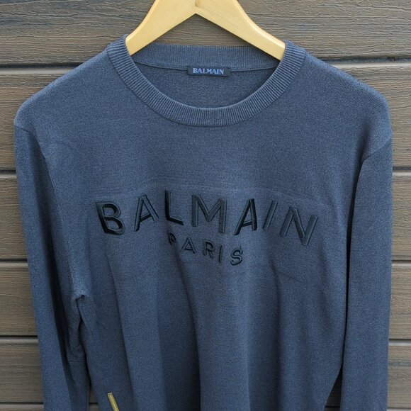 Balmain Charcoal Knit Wear Sweater with Zipper Accent - Size M Like New - Picture 2 of 9